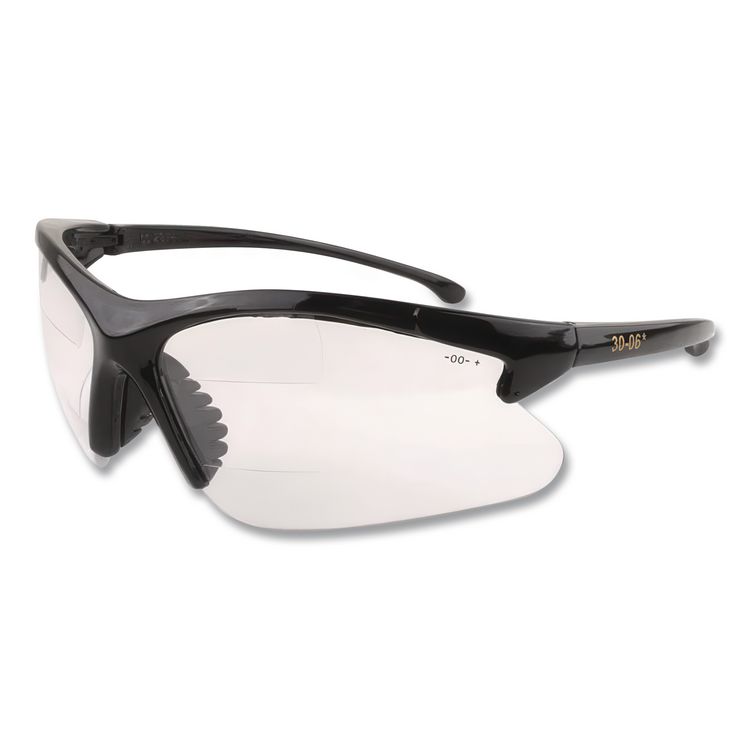 V60 30-06 Dual Readers Safety Glasses, 2.0+ Diopter, Black Half Frame, Clear Dual Lens