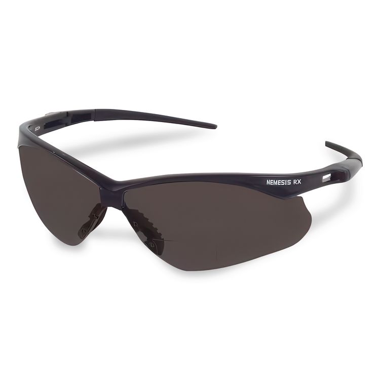 Nemesis Readers Safety Glasses, 2.0+ Diopter, Black Half Frame, Smoke Dual Lens