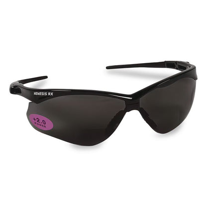 Nemesis Readers Safety Glasses, 2.0+ Diopter, Black Half Frame, Smoke Dual Lens
