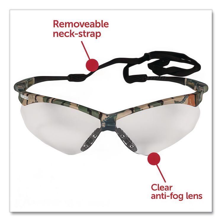 Nemesis Safety Glasses, Camo Half Frame, Clear Dual Lens