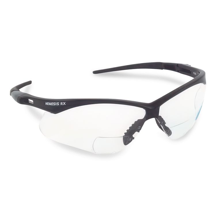 Nemesis Readers Safety Glasses, 1.0+ Diopter, Black Half Frame, Clear Dual Lens