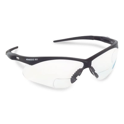 Nemesis Readers Safety Glasses, 1.0+ Diopter, Black Half Frame, Clear Dual Lens