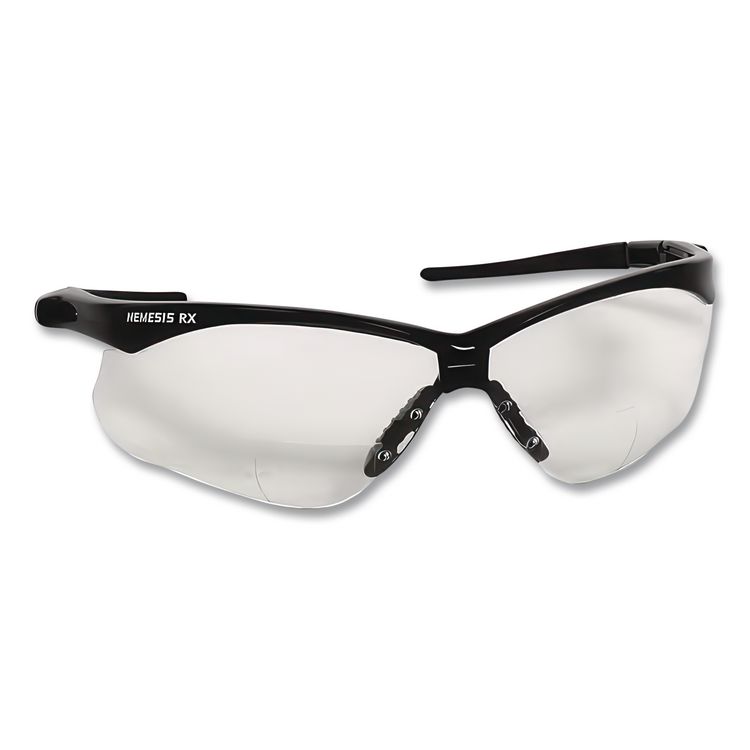 Nemesis Readers Safety Glasses, 1.5+ Diopter, Black Half Frame, Clear Dual Lens