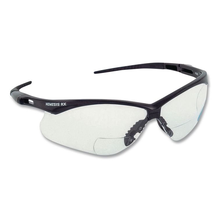 Nemesis Readers Safety Glasses, 2.5+ Diopter, Black Half Frame, Clear Dual Lens