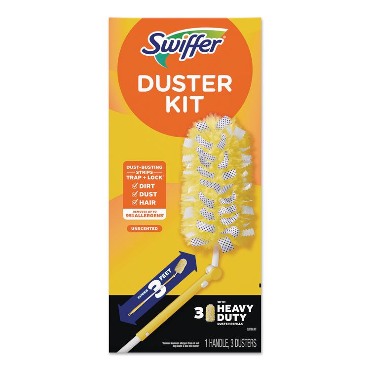 Heavy Duty Dusters with Extendable Handle, 14" to 3 ft Handle, 1 Handle and 3 Dusters/Kit
