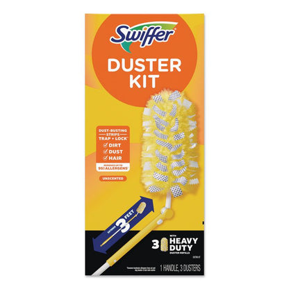 Heavy Duty Dusters with Extendable Handle, Plastic Handle Extends to 3 ft, 1 Handle and 3 Dusters/Kit, 6 Kits/Carton