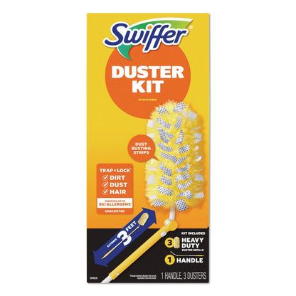 Heavy Duty Dusters with Extendable Handle, Plastic Handle Extends to 3 ft, 1 Handle and 3 Dusters/Kit, 6 Kits/Carton