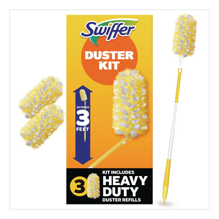 Heavy Duty Dusters with Extendable Handle, Plastic Handle Extends to 3 ft, 1 Handle and 3 Dusters/Kit, 6 Kits/Carton