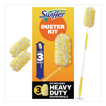 Heavy Duty Dusters with Extendable Handle, Plastic Handle Extends to 3 ft, 1 Handle and 3 Dusters/Kit, 6 Kits/Carton
