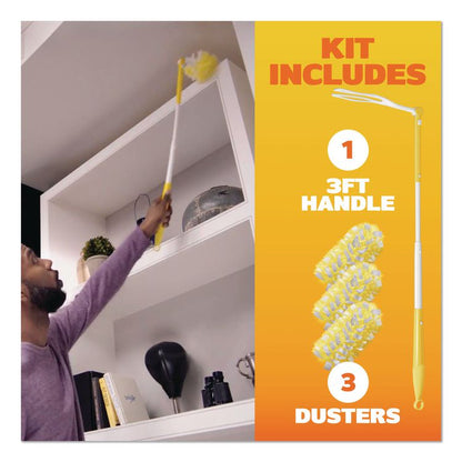 Heavy Duty Dusters with Extendable Handle, Plastic Handle Extends to 3 ft, 1 Handle and 3 Dusters/Kit, 6 Kits/Carton