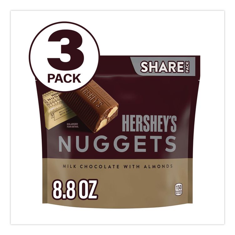 Nuggets Share Pack, Milk Chocolate with Almonds, 8.8 oz Bag, 3/Pack