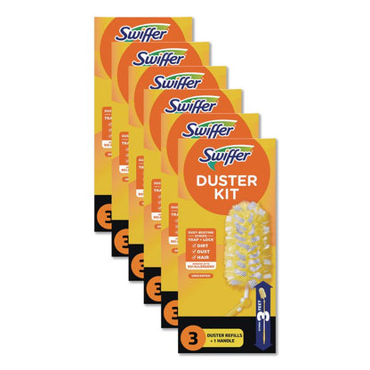 Heavy Duty Dusters with Extendable Handle, Plastic Handle Extends to 3 ft, 1 Handle and 3 Dusters/Kit, 6 Kits/Carton