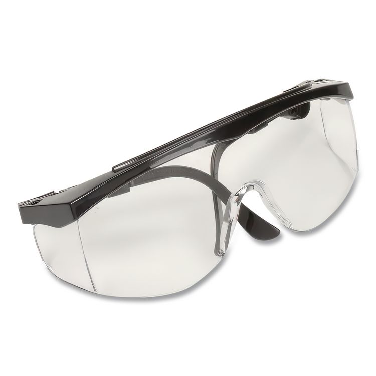 Tomahawk Safety Glasses, Black Half Frame OTG, Clear Single Lens, 12/Box