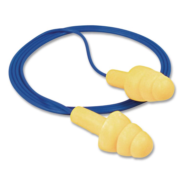 E-A-RUltraFit Reusable Earplugs, Corded, Metal Detectable, 25 dB NRR, One Size Fits Most, Yellow 3-Flange Plugs, 100/Box