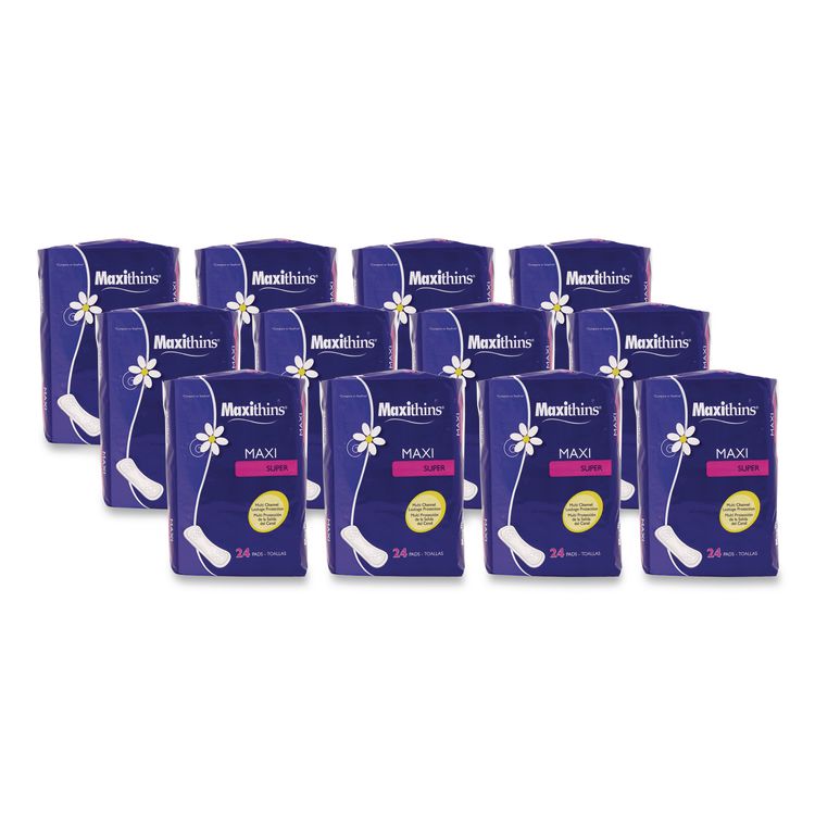 Super Maxi Pad, Super Absorbency, 22/Pack, 12 Packs/Carton
