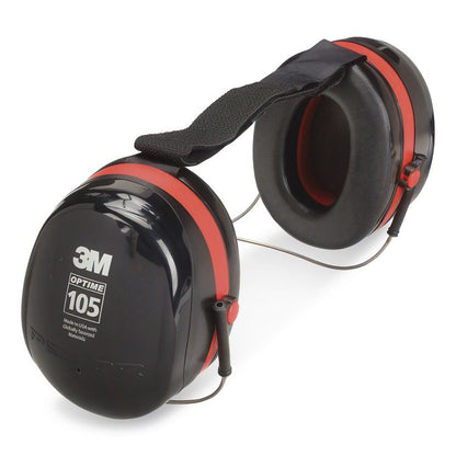 E-A-R Peltor OPTIME 105 Behind-The-Head Earmuffs, 29 dB NRR, Red/Black