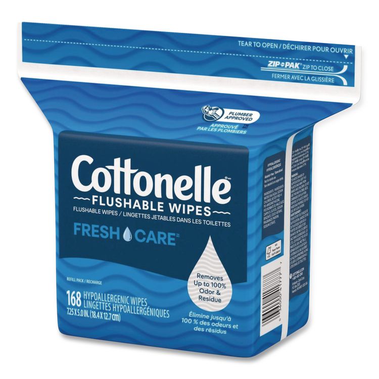 Fresh Care Flushable Cleansing Cloths, 1-Ply, 5 x 7.25, White, 168/Pack, 8 Packs/Carton