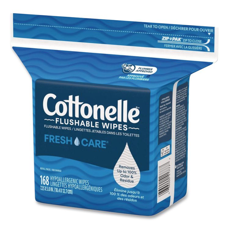 Fresh Care Flushable Cleansing Cloths, 1-Ply, 5 x 7.25, White, 168/Pack