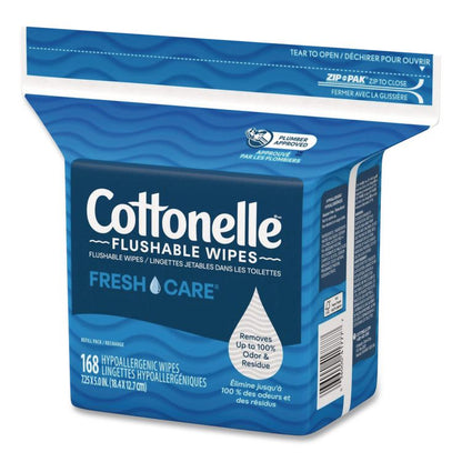 Fresh Care Flushable Cleansing Cloths, 1-Ply, 5 x 7.25, White, 168/Pack