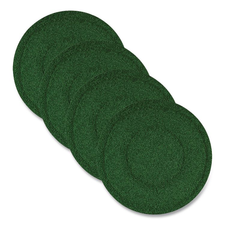 TurfScrub Brush Floor Pad, 20" Diameter, Green, 4/Carton