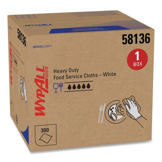 Heavy-Duty Foodservice Cloths, 1-Ply, 12.5 x 15, White, 300 Sheets/Box