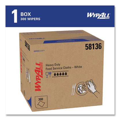 Heavy-Duty Foodservice Cloths, 1-Ply, 12.5 x 15, White, 300 Sheets/Box