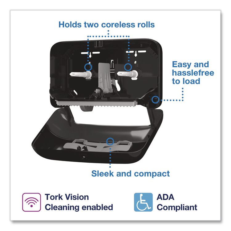 OptiServe Coreless Two-Roll Horizontal Bath Tissue Dispenser, 14.2 x 5.1 x 8.2, Black