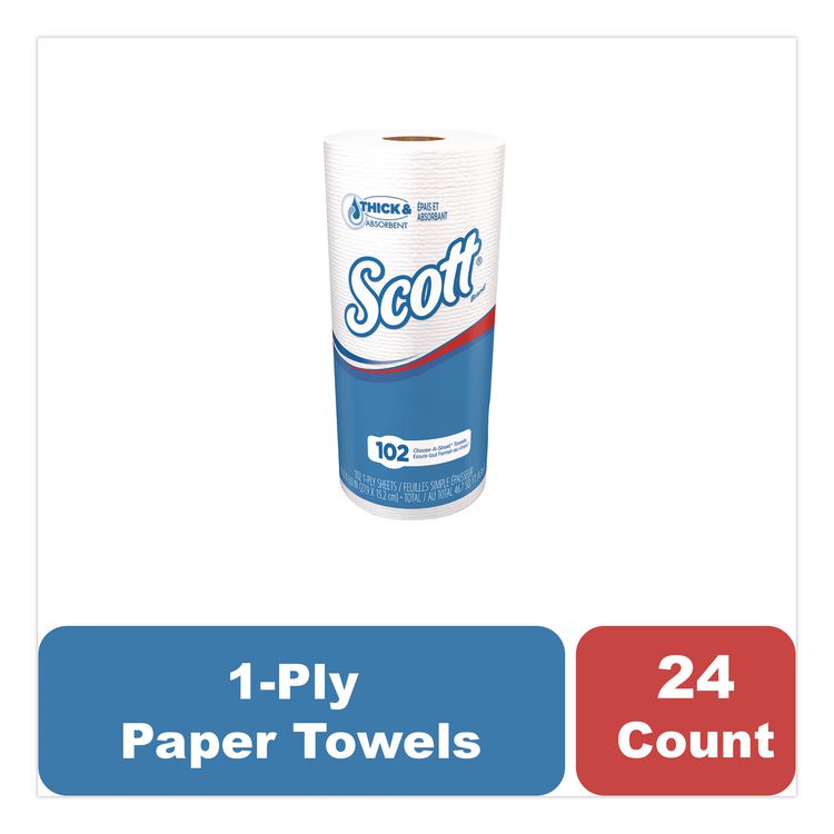 Choose-A-Sheet Kitchen Roll Paper Towels, 1-Ply, 4.8 x 11, White, 102 Sheets/Roll, 24/Carton