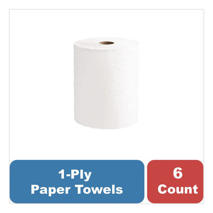 Universal 100% Recycled Fiber Hard Roll Paper Towels, 1-Ply, 8" x 800 ft, White, 6 Rolls/Carton