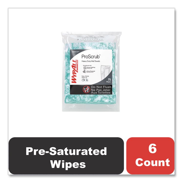Power Clean ProScrub Pre-Saturated Wipes, 12 x 9.5, Citrus Scent, Green, 75/Pack, 6 Packs/Carton