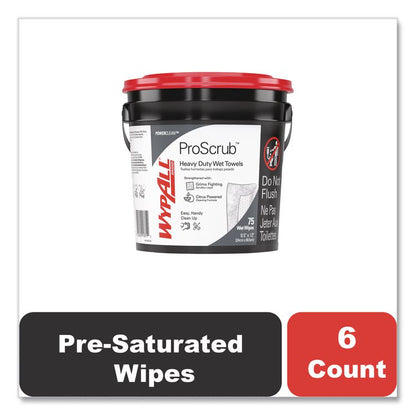 Power Clean ProScrub Pre-Saturated Wipes, 9.5 x 12, Citrus Scent, Green, 75/Bucket, 6 Buckets/Carton