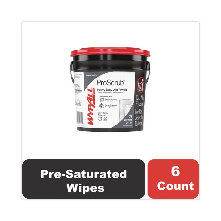 Power Clean ProScrub Pre-Saturated Wipes, 9.5 x 12, Citrus Scent, Green, 75/Bucket, 6 Buckets/Carton