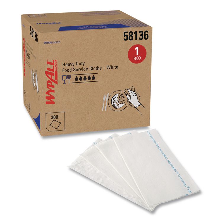 Heavy-Duty Foodservice Cloths, 1-Ply, 12.5 x 15, White, 300 Sheets/Box