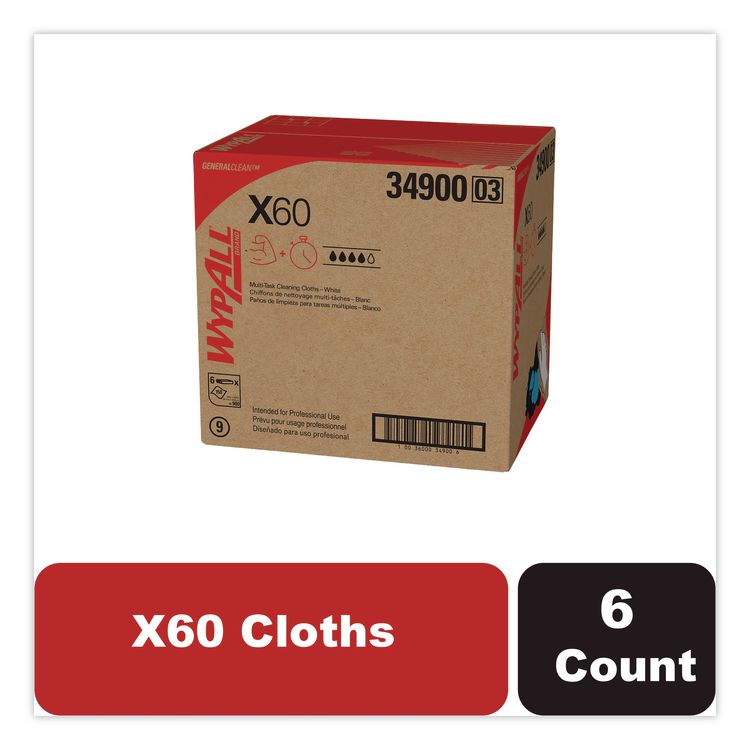 General Clean X60 Cloths, Flat Sheet, 12.5 x 16.8, White, 150/Box, 6 Boxes/Carton