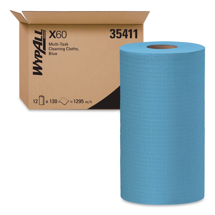 General Clean X60 Cloths, Small Roll, 9.8 x 13.4, Blue, 130/Roll, 12 Rolls/Carton