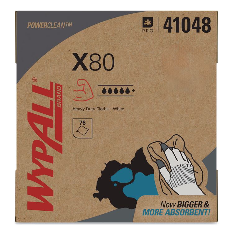 Power Clean X80 Cloths, HYDROKNIT, POP-UP Box, 8.34 x 16.8, White, 76/Box, 5 Boxes/Carton