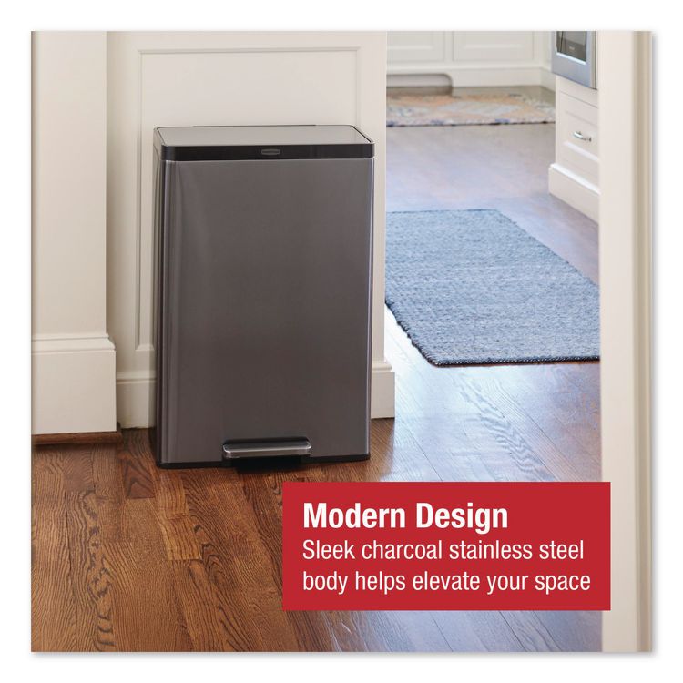 Elite Step-On Trash Can, 12 gal, Metal, Charcoal Stainless Steel/Black