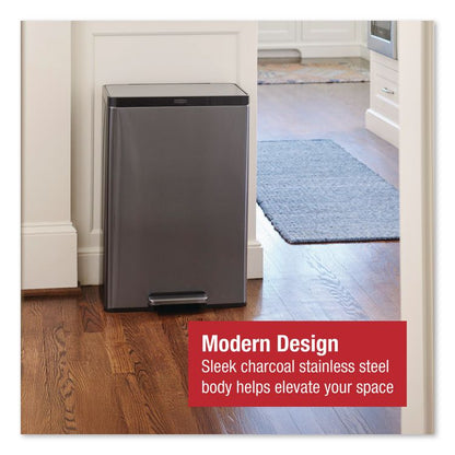 Elite Step-On Trash Can, 12 gal, Metal, Charcoal Stainless Steel/Black