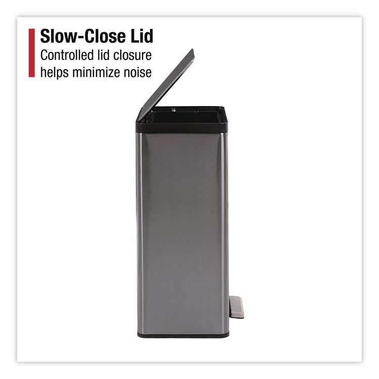 Elite Step-On Trash Can, 12 gal, Metal, Charcoal Stainless Steel/Black