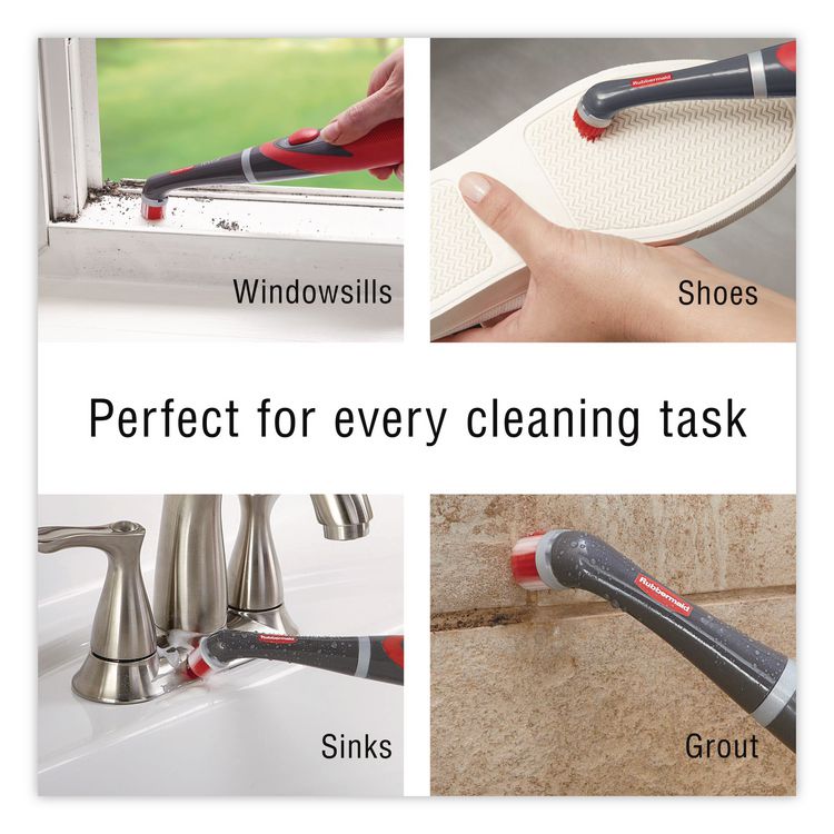 Multi-Purpose Cordless Battery Power Scrubber, Red/White Nylon Bristles, 12.68" Brush, 7" Red/Black Handle