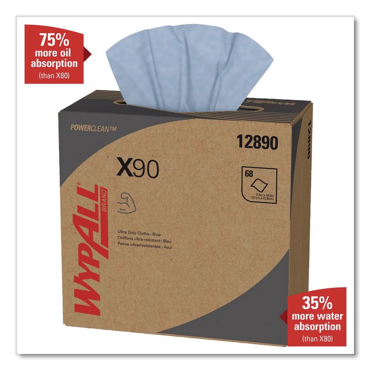 X90 Cloths, POP-UP Box, 2-Ply, 8.3 x 16.8, Denim Blue, 68/Box, 5 Boxes/Carton