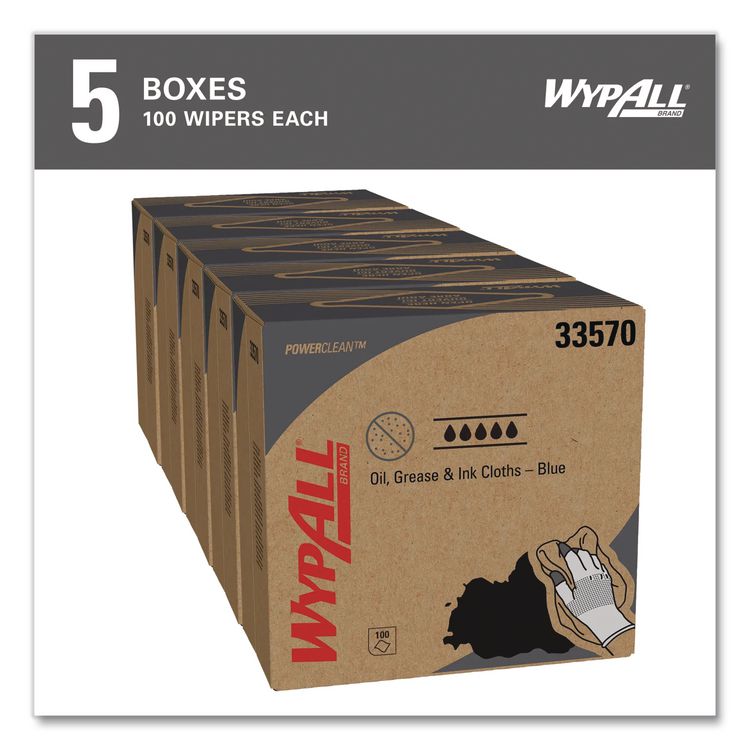 Power Clean Oil, Grease and Ink Cloths, POP-UP Box, 8.8 x 16.8, Blue, 100/Box, 5/Carton