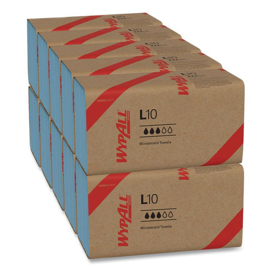 L10 Windshield Towels, 1-Ply, 9.1 x 10.25, Light Blue, 224/Pack, 10 Packs/Carton