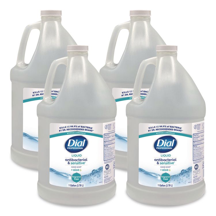 Antibacterial and Sensitive Liquid Hand Soap, Fragrance Free, 1 gal, 4/Carton