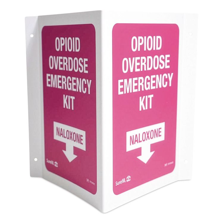 Overdose Kit Three-Way Wall Sign, 2.25 x 3 x 5.5