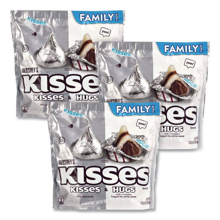 KISSES and HUGS Family Pack Assortment, 13.9 oz Bag, 3 Bags/Pack