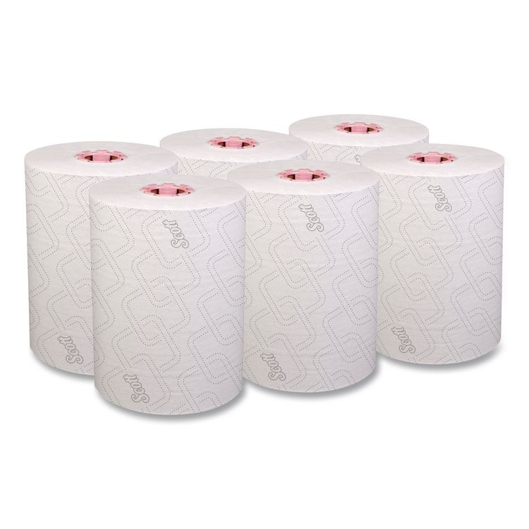Slimroll Towels, 1-Ply, 8" x 580 ft, White/Pink Core, Traditional Business, 6 Rolls/Carton