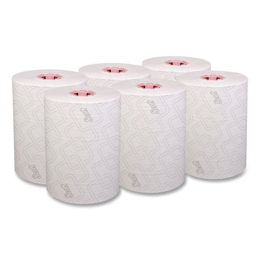 Slimroll Towels, 1-Ply, 8" x 580 ft, White/Pink Core, Traditional Business, 6 Rolls/Carton