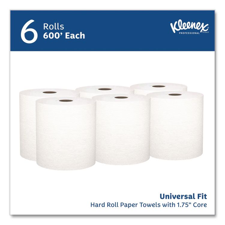 Universal Hard Roll Paper Towels with Premium Absorbency Pockets, 1-Ply, 8" x 600 ft, 1.75" Core, White, 6 Rolls/Carton