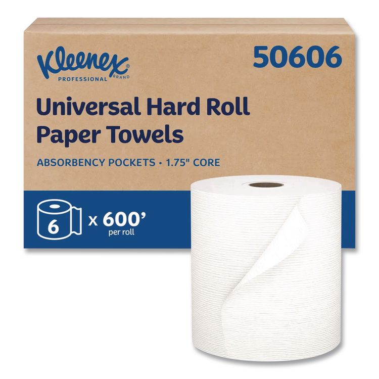 Universal Hard Roll Paper Towels with Premium Absorbency Pockets, 1-Ply, 8" x 600 ft, 1.75" Core, White, 6 Rolls/Carton